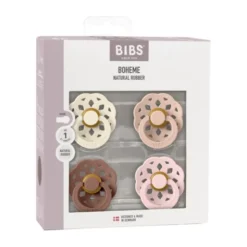 BiBs Boheme Fopspeen - Rond - 4 Stuks - 0-6 Mnd - Ivory/Blush/Blossom/Dusky Lilac