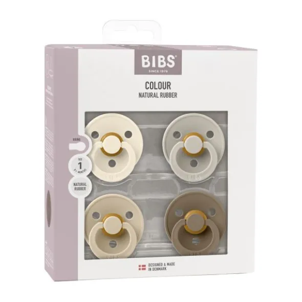 BiBs Colour Fopspeen - Rond - 4 Stuks - 0-6 Mnd - Ivory/Sand/Vanilla/Dark Oak