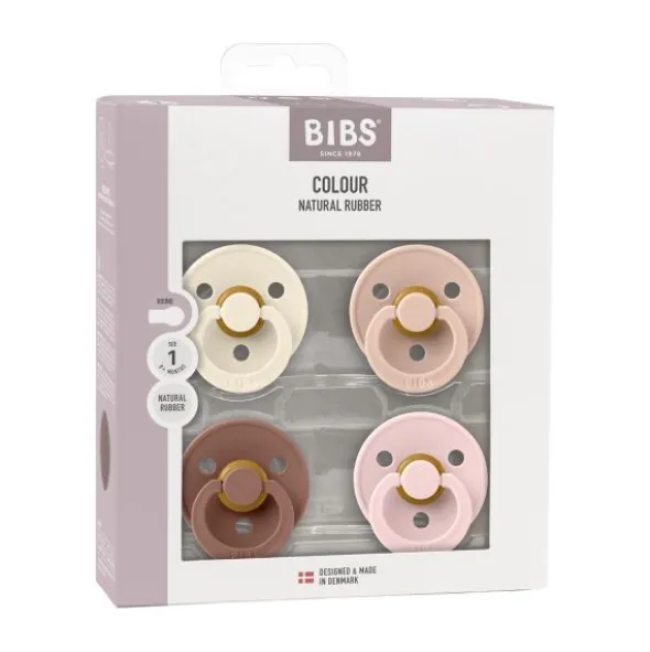 BiBs Colour Fopspeen - Rond - 4 Stuks - 0-6 Mnd - Ivory/Sand/Vanilla/Dark Oak
