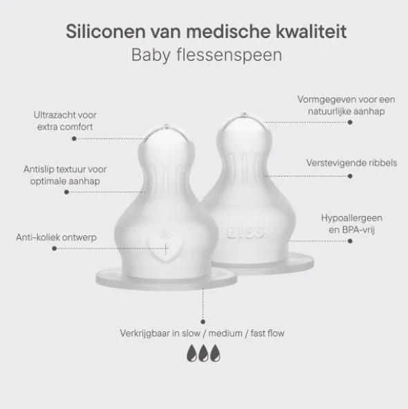 BIBS Flesspeen Rond - Medium Flow - 2 Pack - Silicone