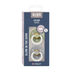 BiBs Glow In The Dark Fopspeen - Rond - 2 Stuks - 0-6 Mnd - Sage/Cloud