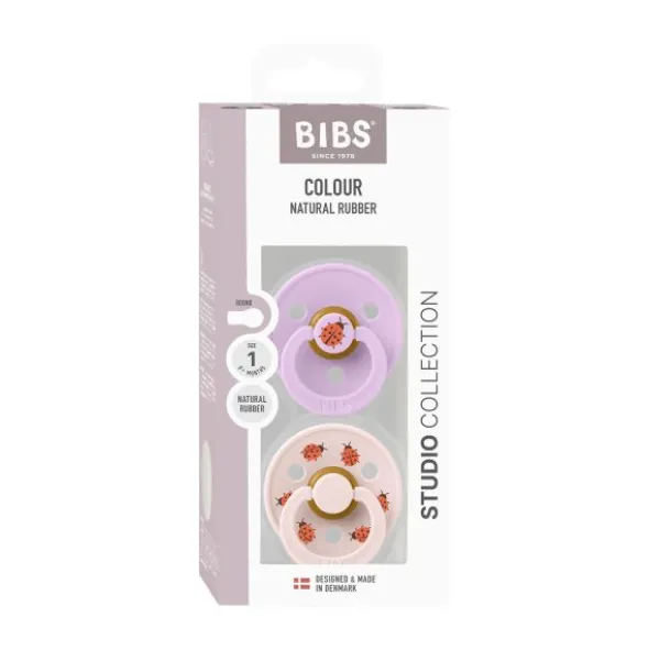 BiBs Studio Colour Fopspeen - Rond - 2 Stuks - 0-6 Mnd - Ladybug Violet Sky Mix