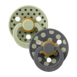 BiBs Studio Polka Fopspeen - Rond - 2 Stuks - 0-6 Mnd - Sage / Iron