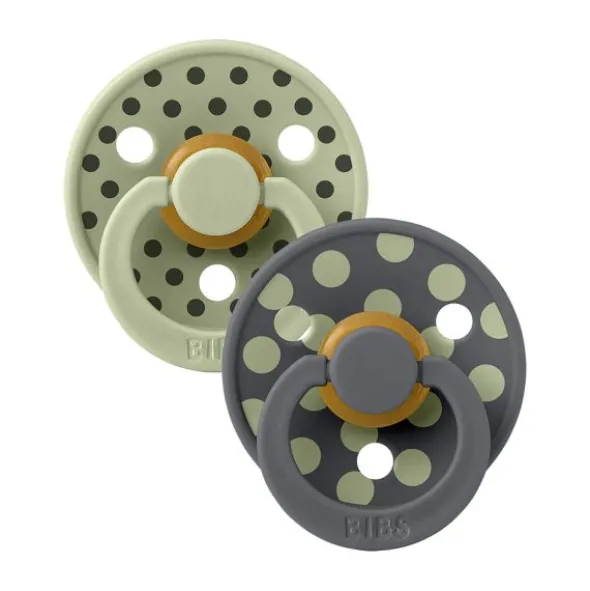 BiBs Studio Polka Fopspeen - Rond - 2 Stuks - 0-6 Mnd - Sage / Iron