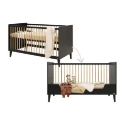 Bopita Xem Bedbank - 70x140 cm - Mat Zwart / Eiken