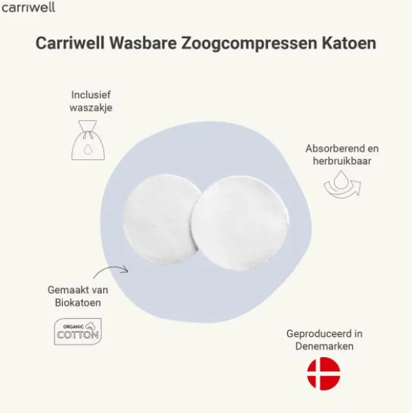 Carriwell Wasbare Zoogcompressen Katoen Wit 6 Stuks