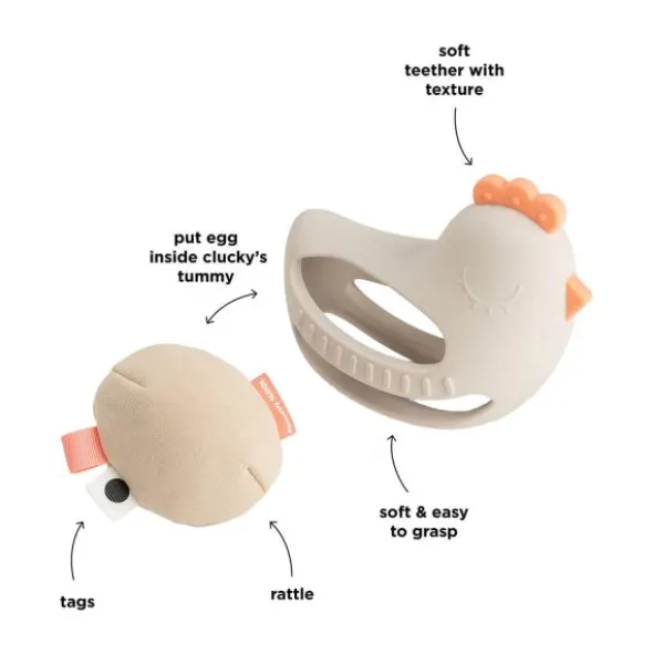 Done By Deer Clucky Grip En Bijtspeeltje Met Rammelaar – Sand