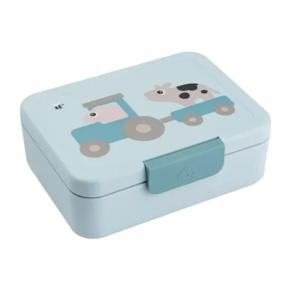 Done By Deer Lunch Box W/Divider Tiny Farm Blue