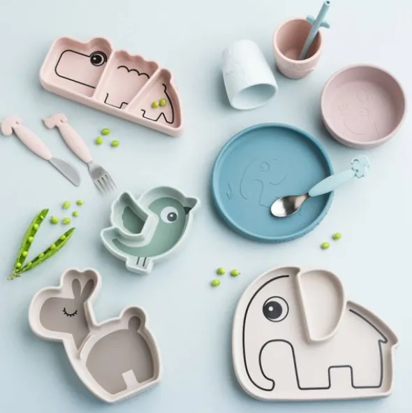 Done By Deer Stick & Stay Snack Bord - Croco - Silicone - Green