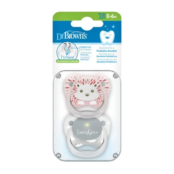 Dr. Brown's Animal Faces Fopspeen Fase 1 Roze / Grijs