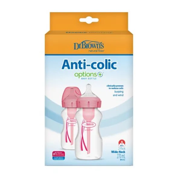 Dr. Brown's Options+ Anti-colic Brede Halsfles Duopack Roze 270 ml