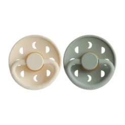 FRIGG Moon Fopspeen - Rond - 2 Stuks - 0-6 Mnd - Cream/Sage