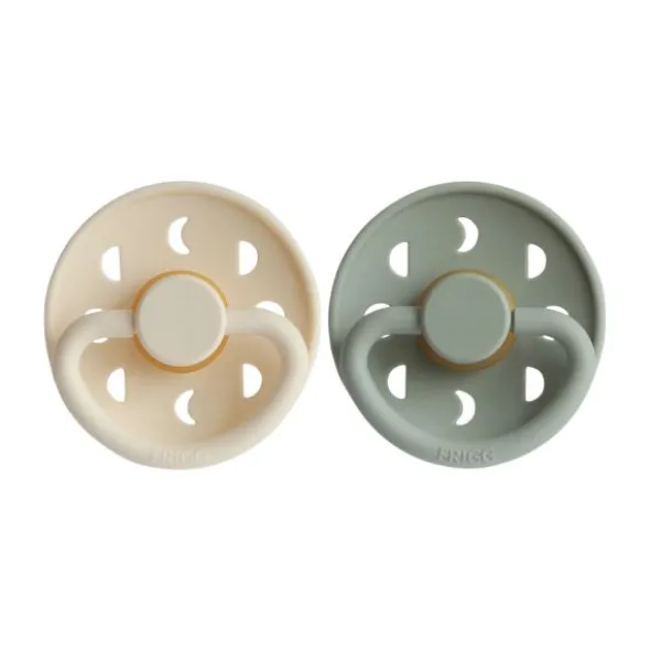 FRIGG Moon Fopspeen - Rond - 2 Stuks - 0-6 Mnd - Cream/Sage