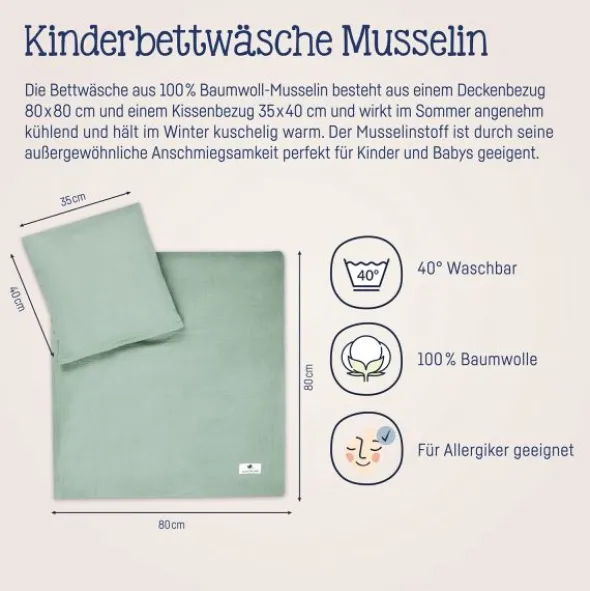 Julius Zöllner Muslin Bedlinnen - Sand - 80×80 + 35×40 cm