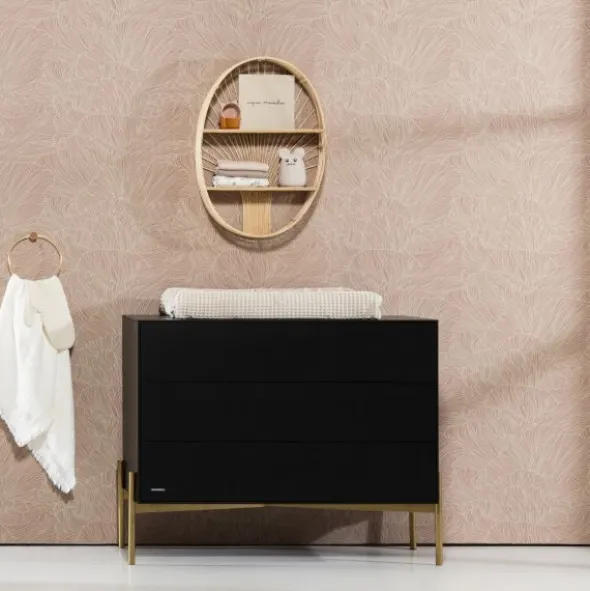 Kidsmill Boutique Babykamer Zwart / Brass | Bed 60 x 120 cm + Commode + Kast 2-Deurs
