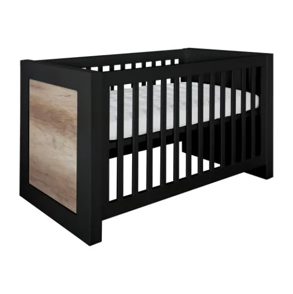 Kidsmill Long Island Babybed Zwart / Oldwood 70 x 140 cm