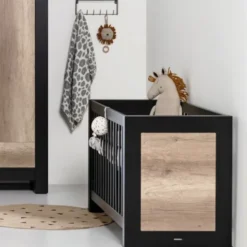 Kidsmill Long Island Babybed Zwart / Oldwood 70 x 140 cm