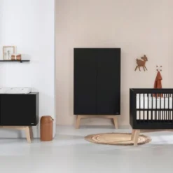 Kidsmill Sixties Babybed Zwart Mat / Naturel 70 x 140 cm