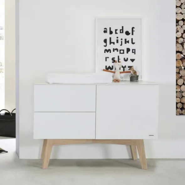 Kidsmill Sixties Babykamer Wit Mat / Naturel | Bed 60 x 120 cm + Commode + Kast 2-Deurs