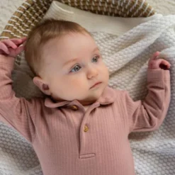 Klein Baby Polo Romper Rib - maat 50 - Fawn