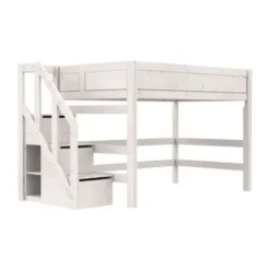 Life Time Hoogslaper Premium - White Wash - 152 cm - 120 cm - Met Trapkast