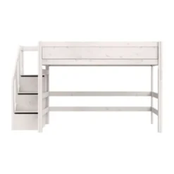 Life Time Hoogslaper Premium - White Wash - 152 cm - 120 cm - Met Trapkast