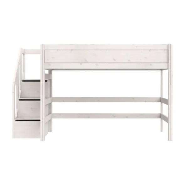 Life Time Hoogslaper Premium - White Wash - 152 cm - 120 cm - Met Trapkast