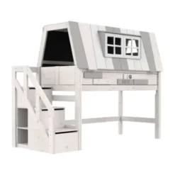LIFETIME Kidsrooms Halfhoogslaper met Trapkast - My Hangout - Whitewash - 90x200 cm