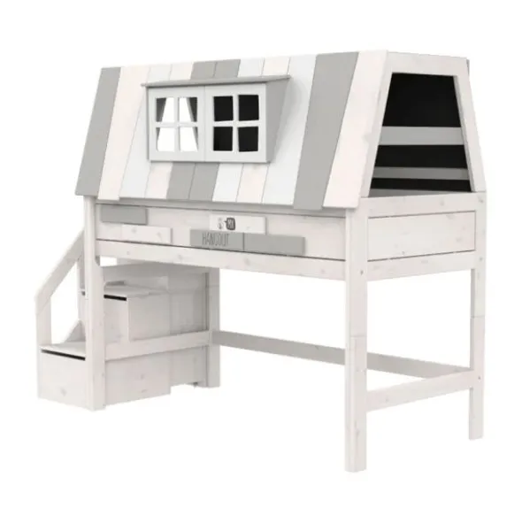 LIFETIME Kidsrooms Halfhoogslaper met Trapkast - My Hangout - Whitewash - 90x200 cm