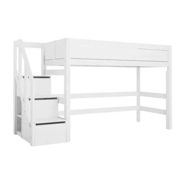 LIFETIME Kidsrooms Hoogslaper Met Trapkast Luxe Wit Gelakt