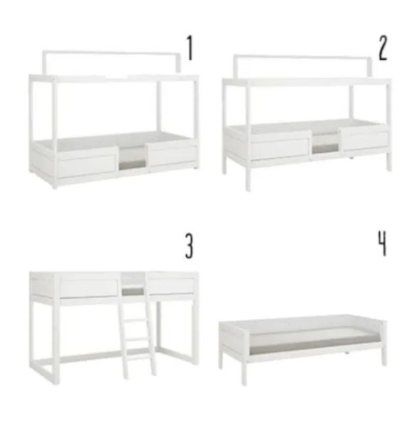 LIFETIME Kidsrooms 4 in 1 Bedcombinatie Met Dakframe Incl. Luxe Lattenbodem - Wit Gelakt