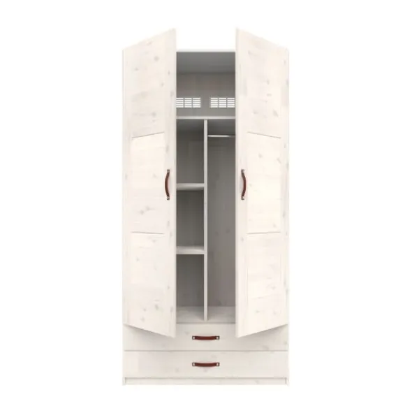 LIFETIME Kidsrooms Kledingkast 2-Deurs - 2 Laden - Tussenwand - White Wash
