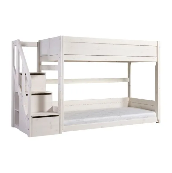 LIFETIME Kidsrooms Laag Stapelbed Met Trapkast - Whitewash - Luxe Lattenbodem