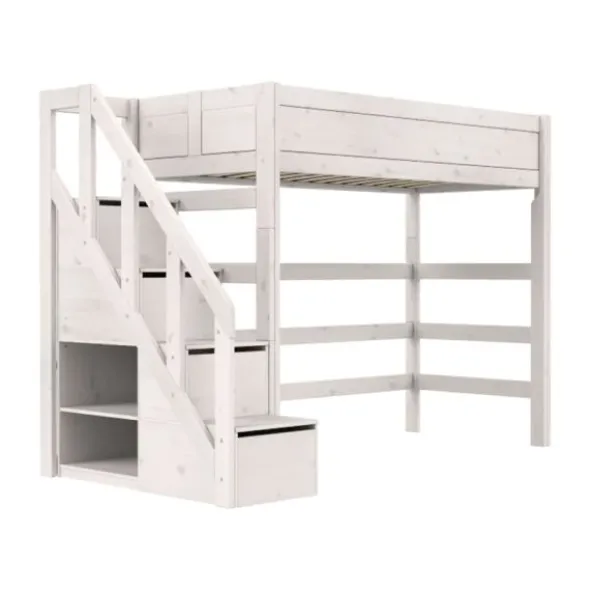 LIFETIME Kidsrooms Original Hoogslaper Met Trapkast - Premium Rolbodem - White Wash