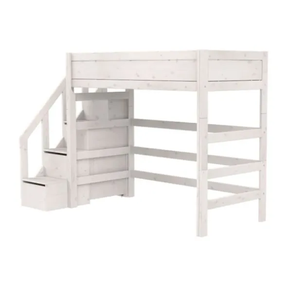 LIFETIME Kidsrooms Original Hoogslaper Met Trapkast - Premium Rolbodem - White Wash