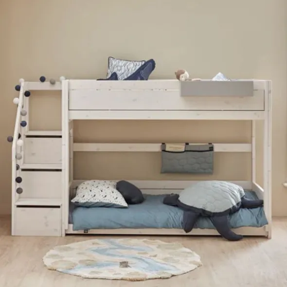 LIFETIME Kidsrooms Original Stapelbed Laag Met Trapkast - Premium Rolbodem - White Wash