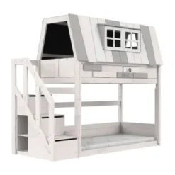 LIFETIME Kidsrooms Stapelbed Met Trapkast - Premium Rolbodem - White Wash