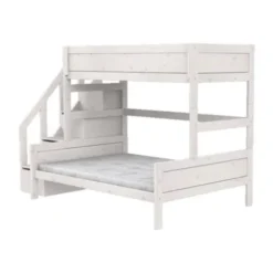 LIFETIME Kidsrooms Stapelbed Familie Met Trapkast - 90/140x200 cm - Premium Rolbodem - White Wash