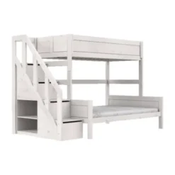 LIFETIME Kidsrooms Stapelbed Familie Met Trapkast - 90/140x200 cm - Premium Rolbodem - White Wash