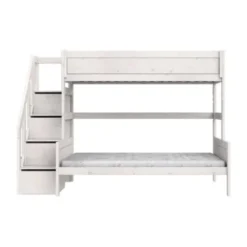 LIFETIME Kidsrooms Stapelbed Familie Met Trapkast - 90/140x200 cm - Premium Rolbodem - White Wash