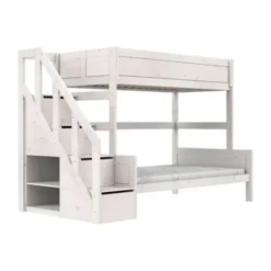 LIFETIME Kidsrooms Stapelbed Familie Met Trapkast - 90/120x200 cm - Premium Rolbodem - White Wash