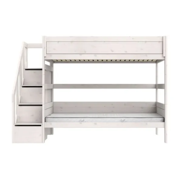 Life Time Stapelbed Premium - White Wash - 120 cm - Met Trapkast