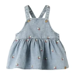 Lil' Atelier Jurk Overall - Medium Blue Denim - Geborduurd - Maat 56