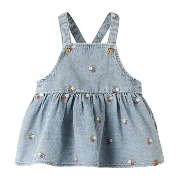 Lil' Atelier Jurk Overall - Medium Blue Denim - Geborduurd - Maat 56