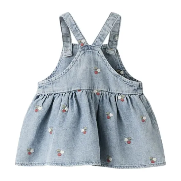 Lil' Atelier Jurk Overall - Medium Blue Denim - Geborduurd - Maat 56