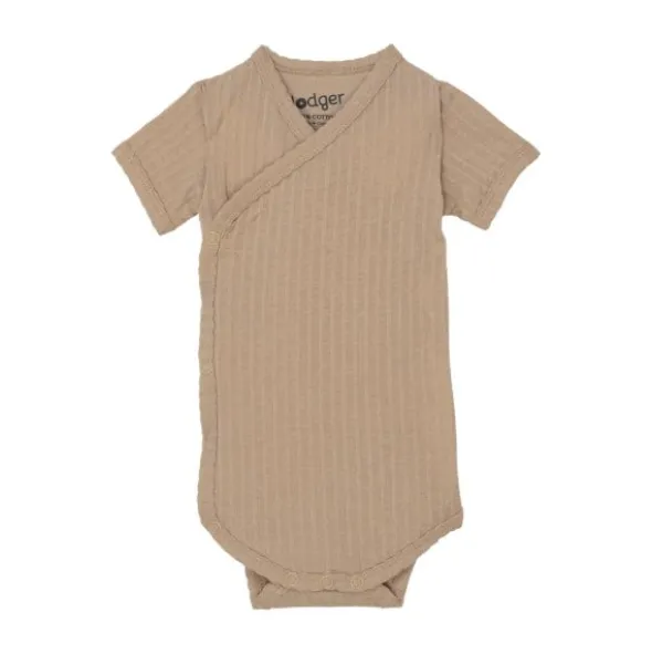 Lodger Seersucker Overslagromper - Korte Mouw - Mt. 62 - Beige