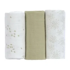 Lässig Swaddle & Burp M Multidoek - GOTS - 3pcs - 60 x 60 cm - Leave Olive / Milky