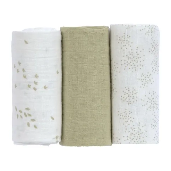 Lässig Swaddle & Burp M Multidoek - GOTS - 3pcs - 60 x 60 cm - Leave Olive / Milky