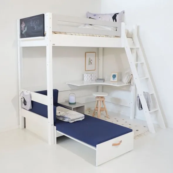 Manis-h FENRIS Combi Hoogslaper Met Lattenbodem Met Slaapbank - 90 x 160 cm - Snow White