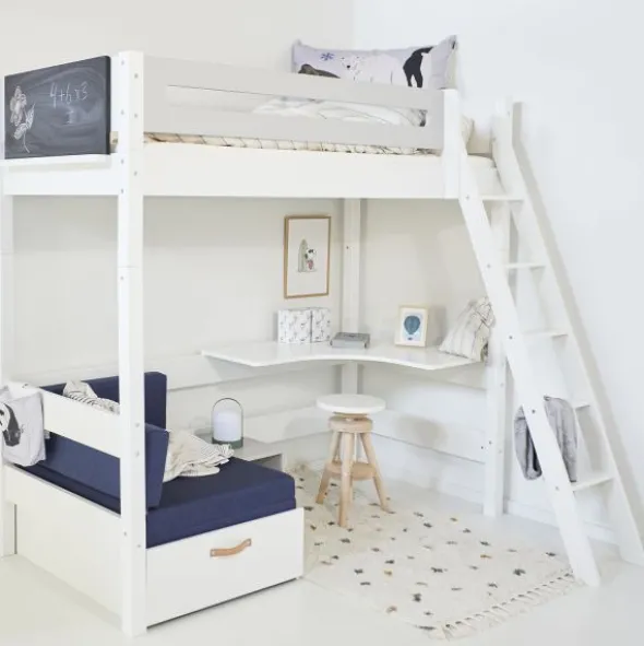 Manis-h FENRIS Combinatie Hoogslaper Met Lattenbodem En Slaapbank - 90 x 200 cm - Snow White